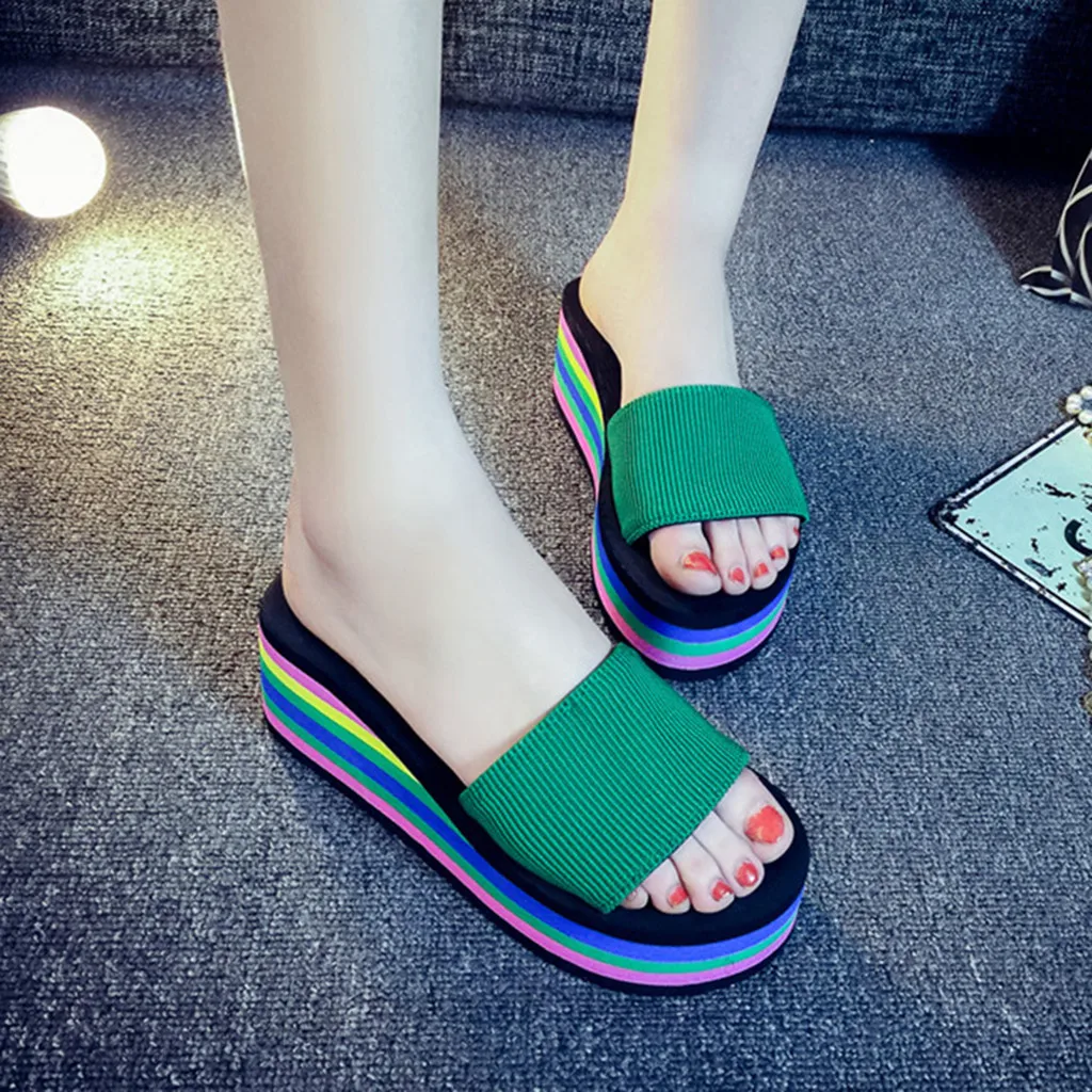 Open Teen Vrouwen Wedge Sandalen String Slippers Platform Slippers Zomer Strand Outdoor Glijbanen Vrouw Hoogte Verhoogde Sandalen