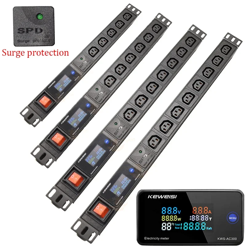 

Smart power strip Surge protection Electricity metering digital meter 2/3/4/5/6/7/8/9/10 Ways C13 Outlet For PDU cabinet socket
