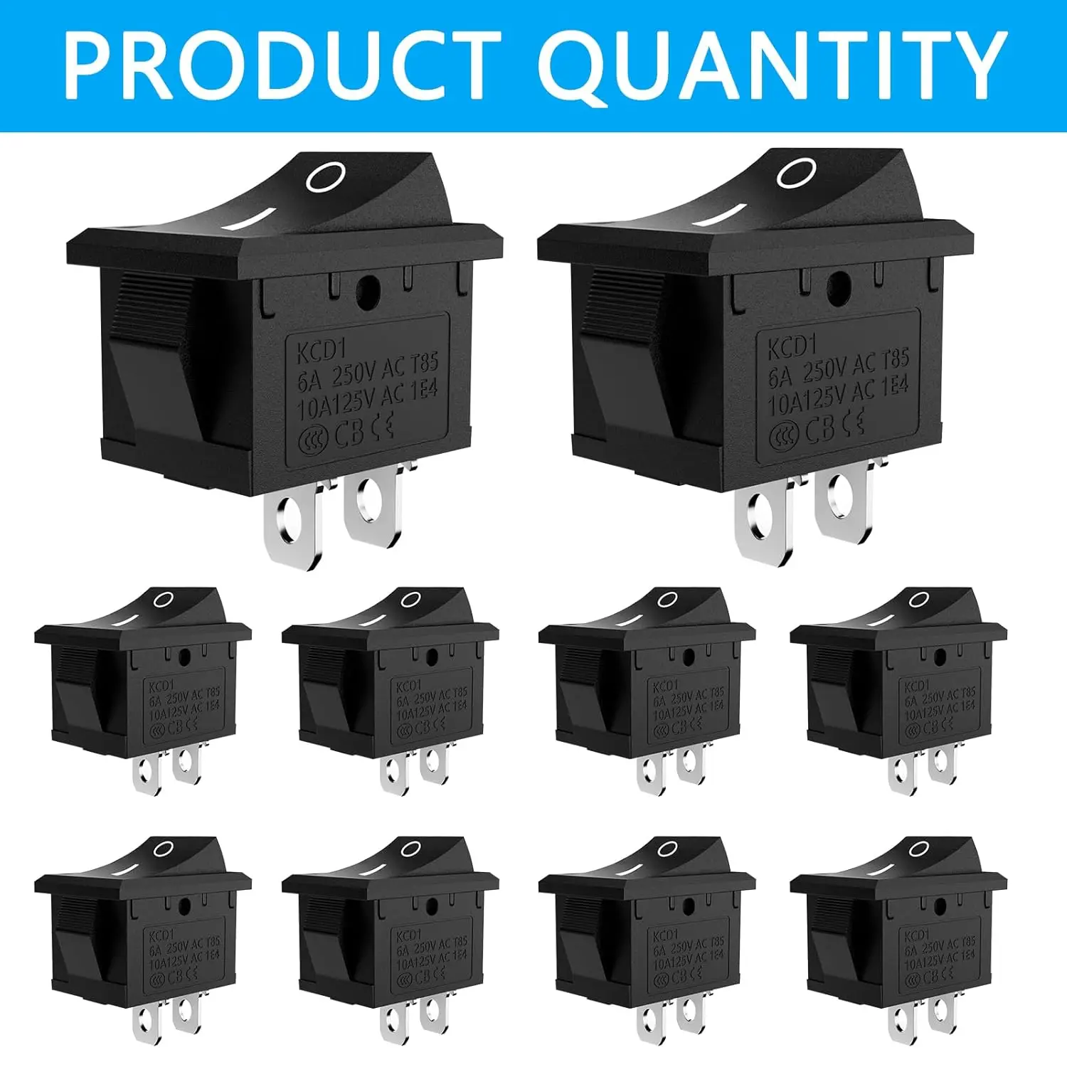 10pcs Mini Rocker Switch On Off 2 Pin 2 Position Boat Rocker Switch 3A 250V 6A125V SPST KCD11 Black Square Switches