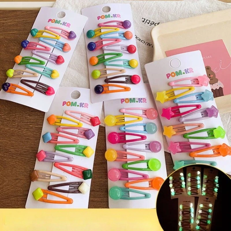 

Glowing Jelly Color Star Heart BB Clip Mini Side Bang Fringe Hair Clasp for Baby Girls Cute Night Light Non Slip Daily Wear