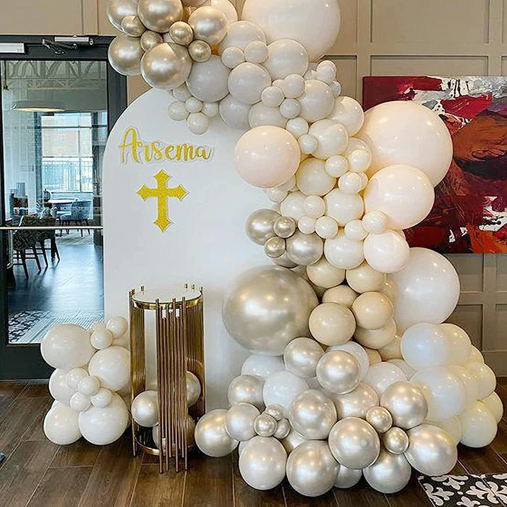 40 Stück nackte cremeweiße neutrale Luftballons, Chrom-Metall-Latex-Champagner-Luftballons für Boho-Geburtstag, Babyparty, Hochzeit, Party-Dekoration – Detail 9