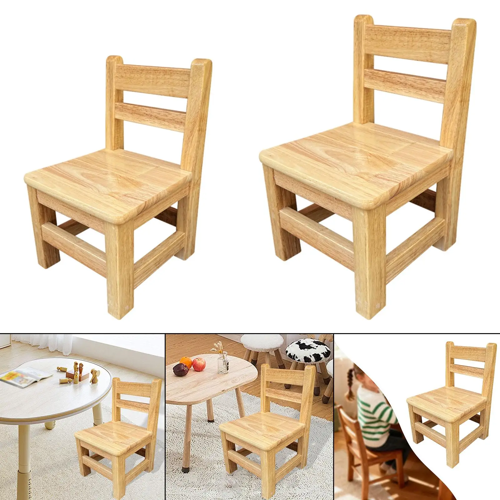 Wooden Children's Chair, Fully Assembled, Changing Stool for Ages 6-8 Years, with Ladder Backrest, Sturdy, for Playroom