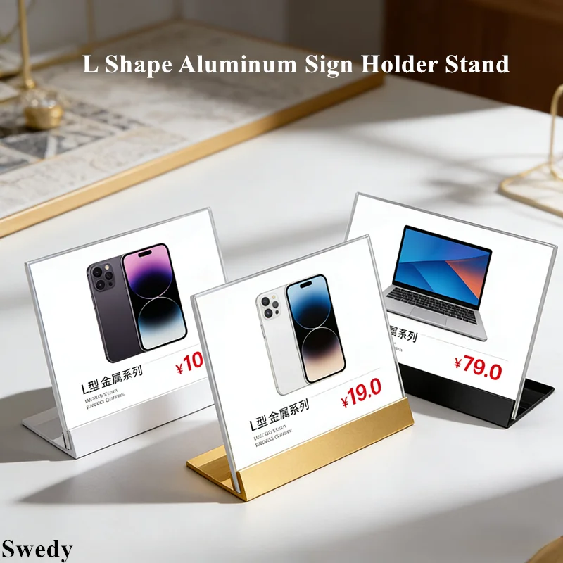 83x65mm L Shape Metal Acrylic Sign Holder Display Stand Table Number Name Card Holder Restaurant Menu Price Label Holder