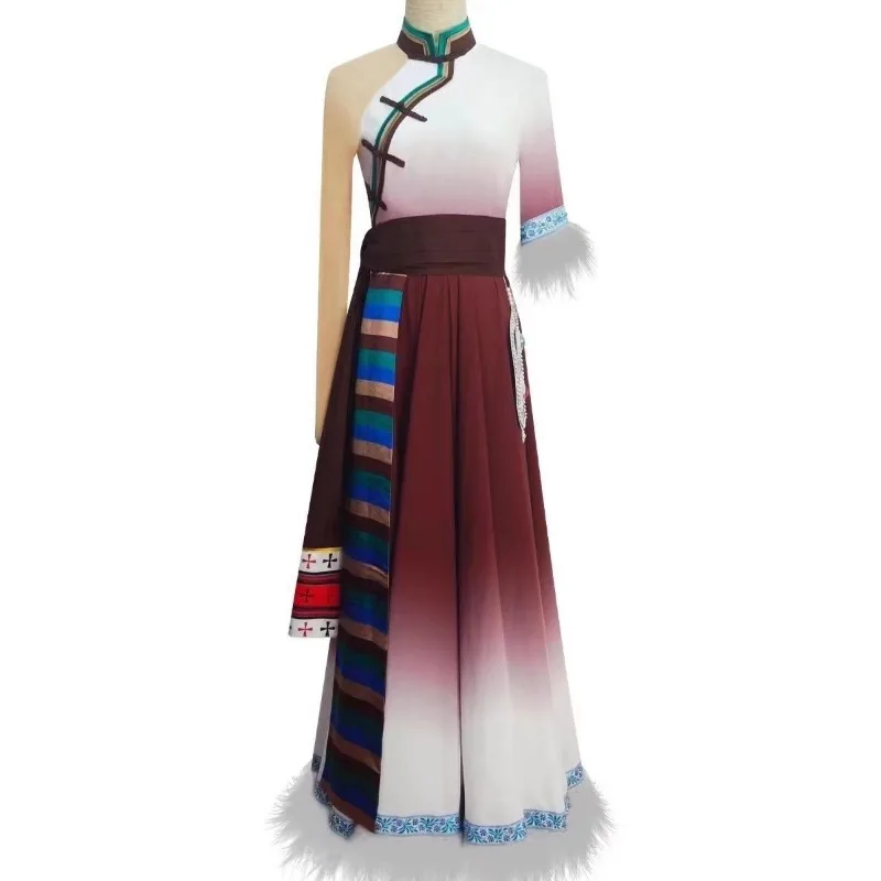 Tanz Tibetische Performance-Kostüme Tanzkostüme Halblange Röcke Üben Ethnisch