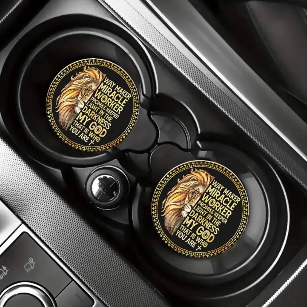 Lion Pattern Car Cup Holder Coasters Anti-Slip Shockproof Universal Auto Interior Insert Party Gift