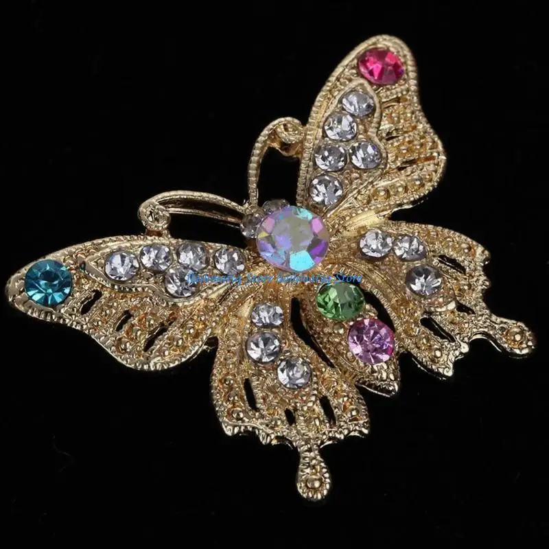 573B Colorful Vintage for Butterfly for Rhinestone Crystal Brooch Pin Fashion Gold Corsage Pin Gift for Valentine's Day Birth