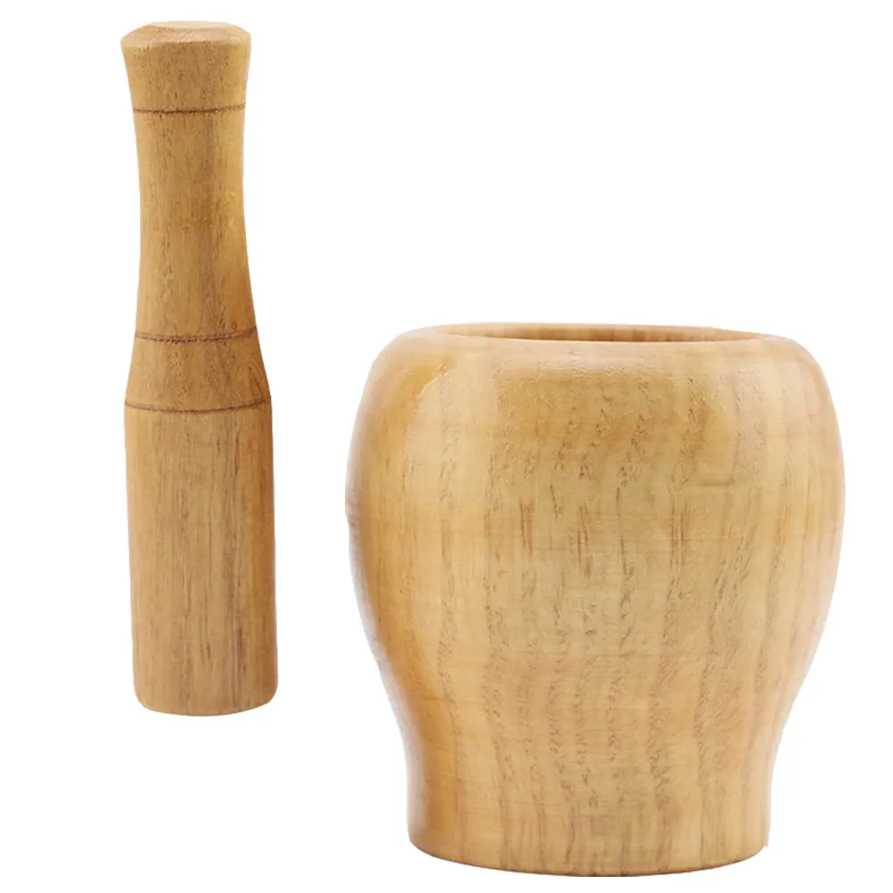 1Set Handcrafted Wooden Mortar Pestle Set Garlic Crusher for Kitchen Use Grind Herbs Spices Seasonings Pills Wooden Garlic