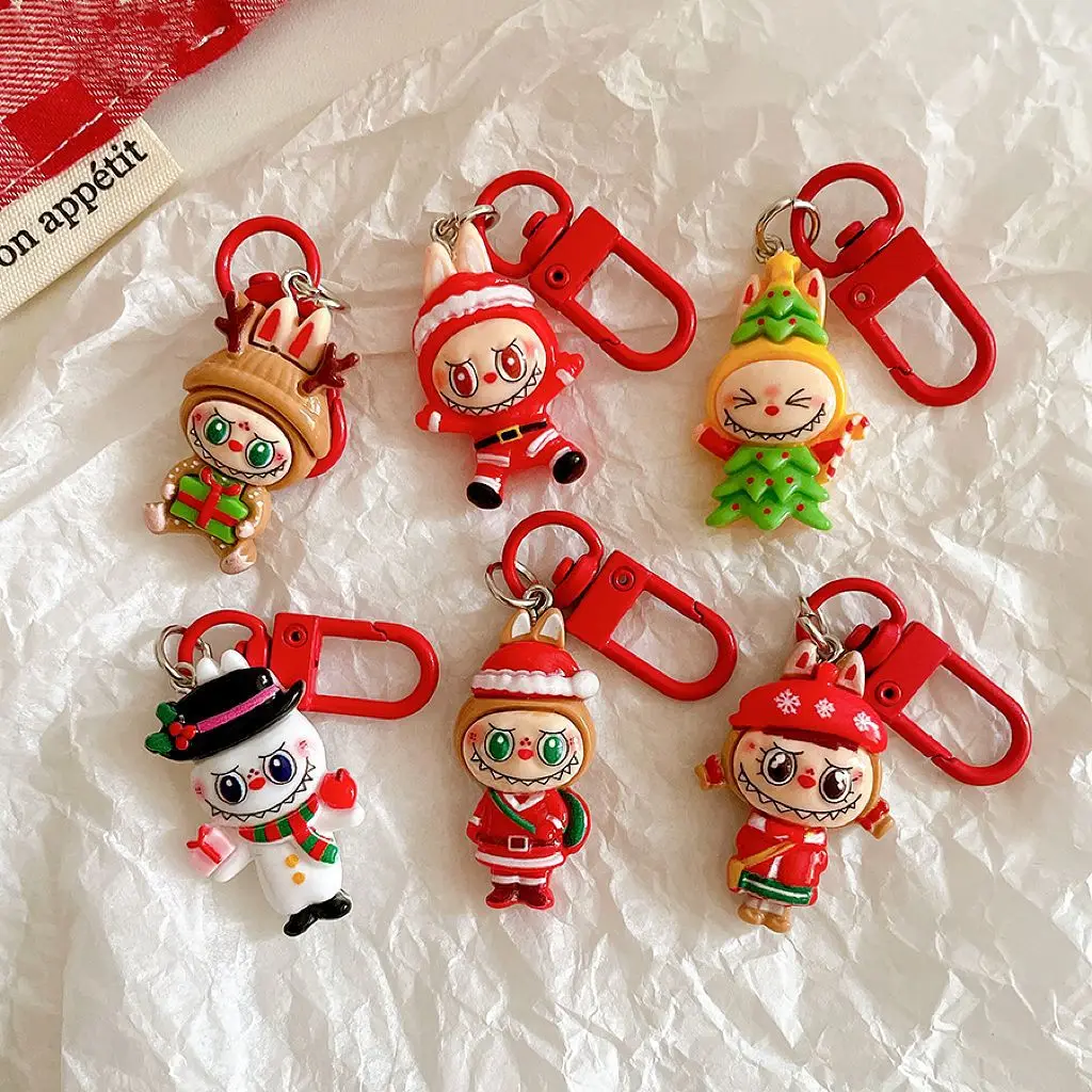 New Creative Cute Christmas Labubu Keychains For Women Bag Pendant Couple Car Key Chains Jewelry Gift Decoration Accessories