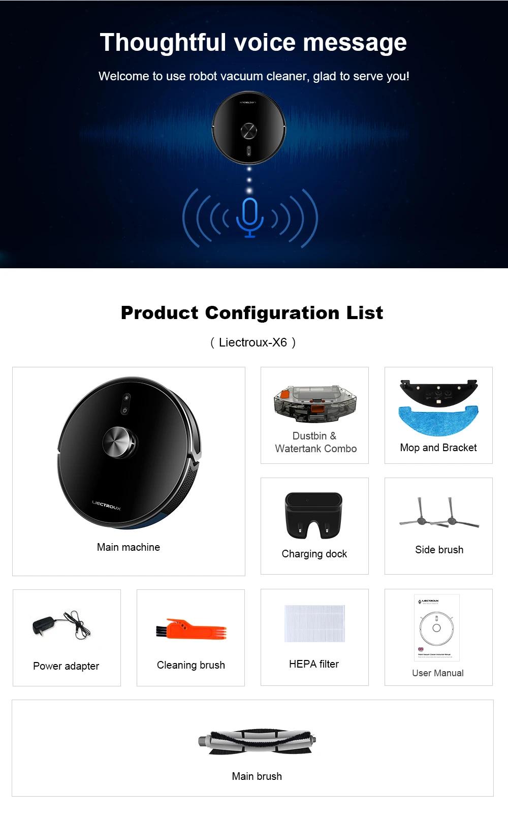 Liectroux X6 LDS Robot Vacuum Cleaner,Laser Lidar Navigation,Wet & Dry Mopping,6500Pa Suction,Multi-Floor Map,Customized Smart H