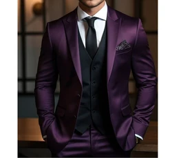 New Peak Lapel Single Breasted Suits for Men Slim Chic Groom Wedding Tuxedo Formal Prom Party Male Suit Slim 3 Piece