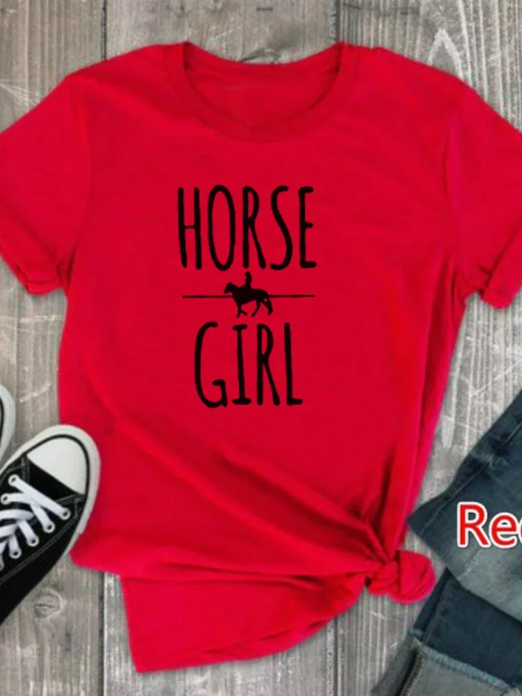 HORSE GIRL Letter Print T Shirt Women Short Sleeve O Neck Loose Tshirt Summer Women Causal Tee Shirt Tops Camisetas Mujer