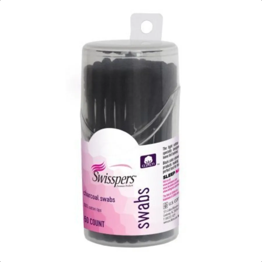 스위스퍼스 프리미엄 제품 숯 면봉 (다크 블랙 색상) 100% 면 팁 50개입 1팩 메이크업 뷰티 터치업용