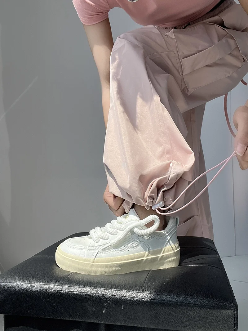 Pink Drawstring Wide Leg Workwear Pants Women's Summer Loose High Waist Pleated Straight Leg Slimming Cuffed Casual Trousers