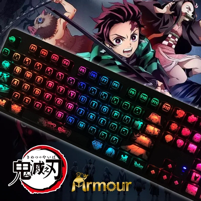 Demon Slayer Keycaps Cartoon Anime PBT 104 Key Set Personalized Customization Translucent Mechanical Keyboard Keycap Accessories