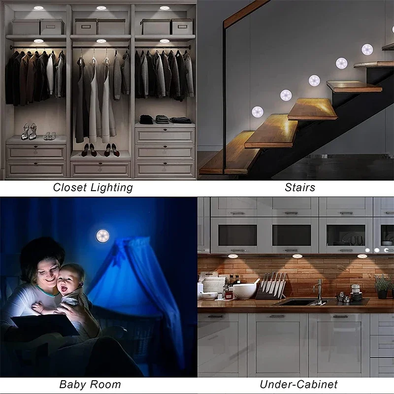 6-Pack Under Cabinet Lighting, Rechargeable Motion Sensor Puck Lights, 3Color Temps Night Light, Magnetic Stick on Lamp