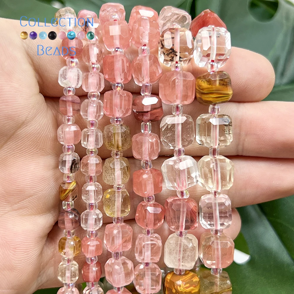 Natürliche 6-10mm Steinperlen aus Rotem Quarz, Würfelförmige Lose Abstandsperlen für Schmuckherstellung, DIY-Armband, Handgemachtes Zubehör, 15 Zoll – Detail 5
