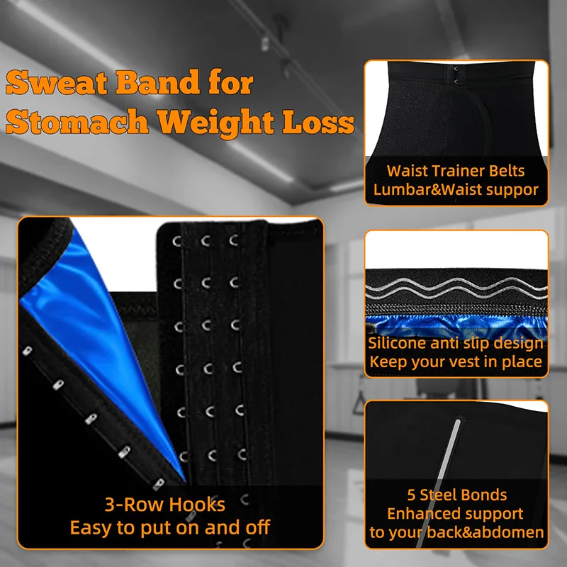 Women Sauna Sweat Waist Trainer Trimmer for adult Fat Workout Weight Loss Slimming Shaper Corset with Waist Belts and Row Hooks