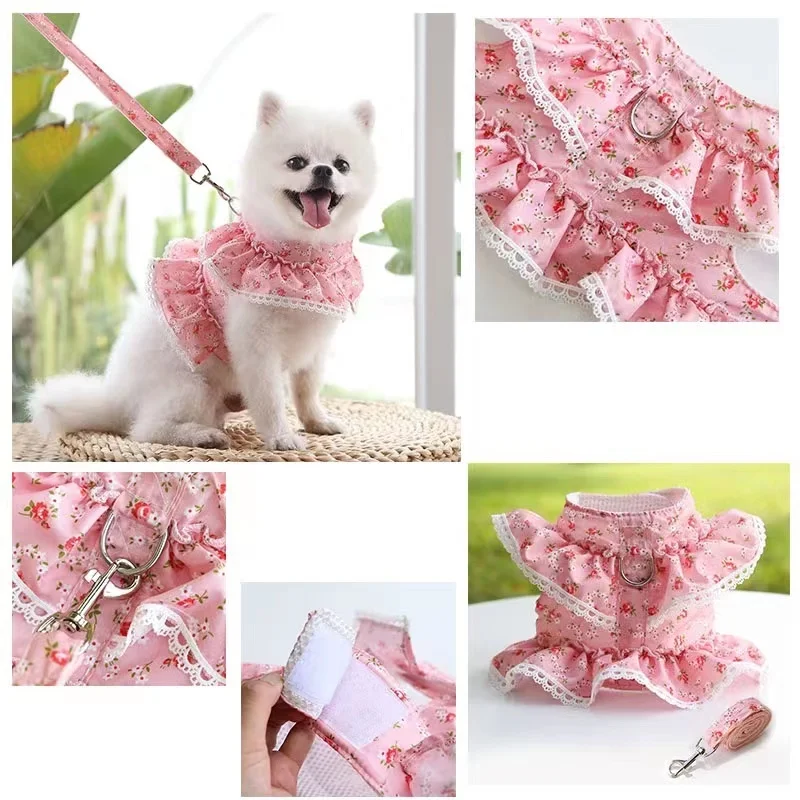 Ropa para mascotas Correa para el pecho del perro, patrón floral, encaje, gato, pétalo, suministros para mascotas