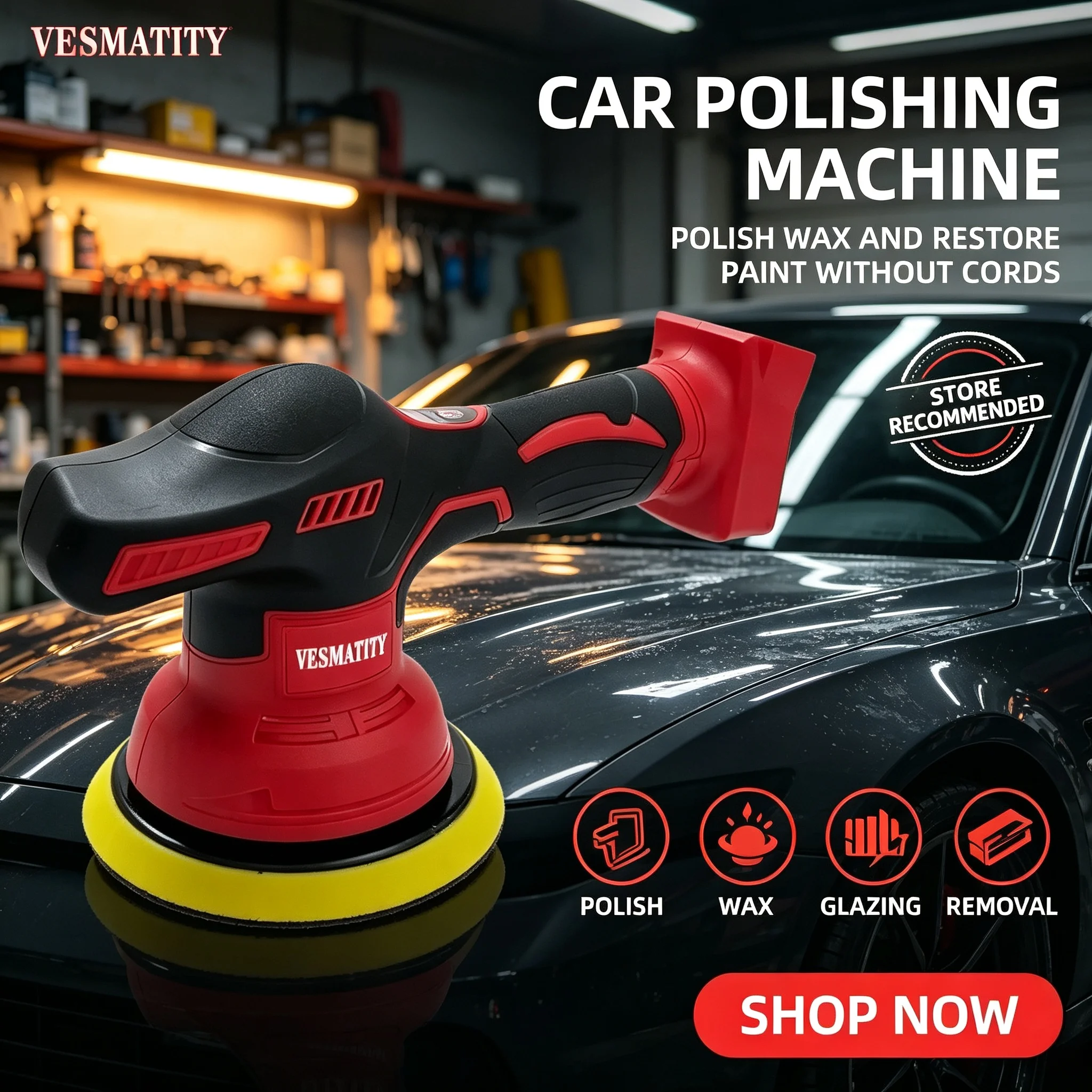 Wireless Electric Car Polisher 8 Gears Variable Speed Auto Wax Sand Seal Glaze Polishing Tool Fit 18V Li-ion Battery