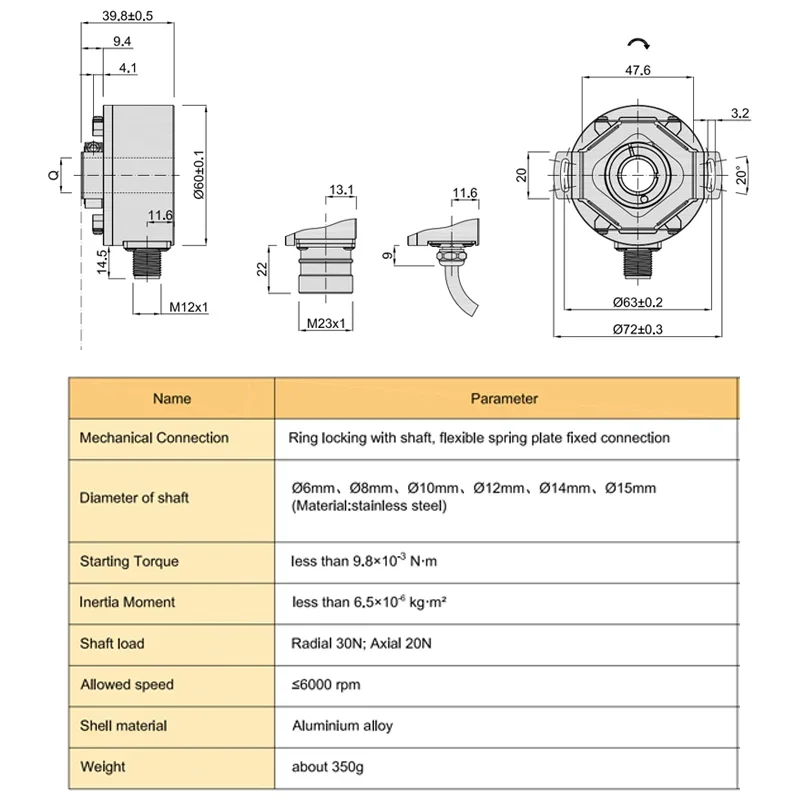 

KM60 12mm Hollow Shaft Absolute Encoder IP65
