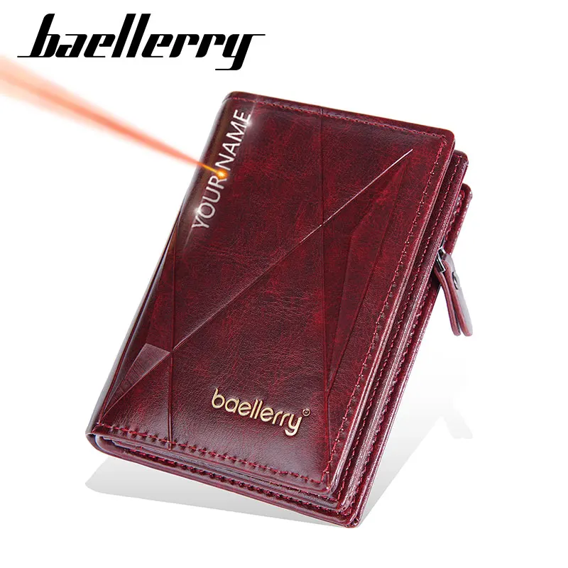 

Baellerry High Quality Retro Men Short Wallets Zipper Card Holder Name Engraving Male Purses Coin Pocket PU Leather Men's Wallet