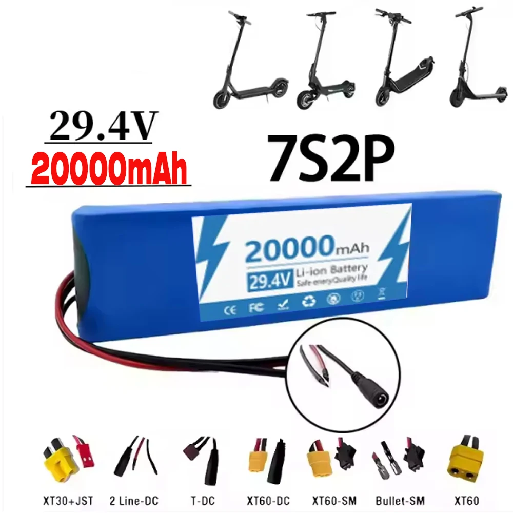 

20000mAh 18650 7S2P Li-ion rechargeable battery pack 24V(25.2V) suitable for battery replacement of 29.4V electric scooters.