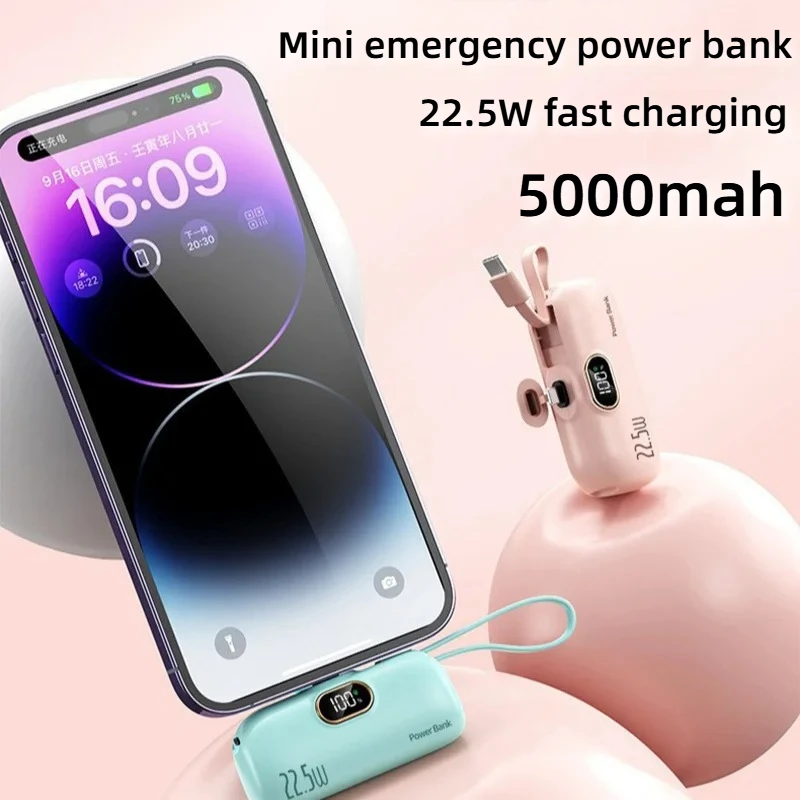 Mini Power Bank a ricarica rapida da 22,5 W Caricatore portatile Capsula wireless Powerbank Batteria esterna di emergenza per IPhone Huawei