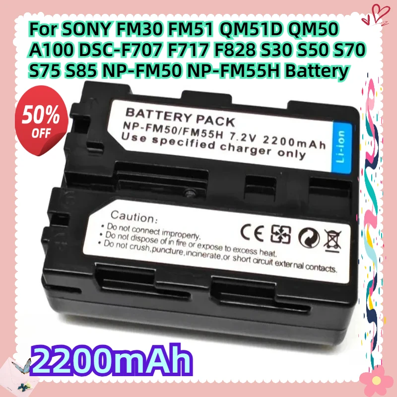 

2200mAh For SONY FM30 FM51 QM51D QM50 A100 DSC-F707 F717 F828 S30 S50 S70 S75 S85 NP-FM50 NP-FM55H Battery