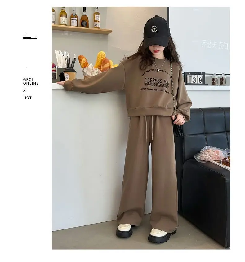 2026 Herbst Winter Kinder Mädchen Kleidung Set Kinder Buchstaben-Sweatshirt Crop Top + Weite Hose Trainingsanzug 4 5 6 7 8 9 10 11 12 Jahre – Detail 5