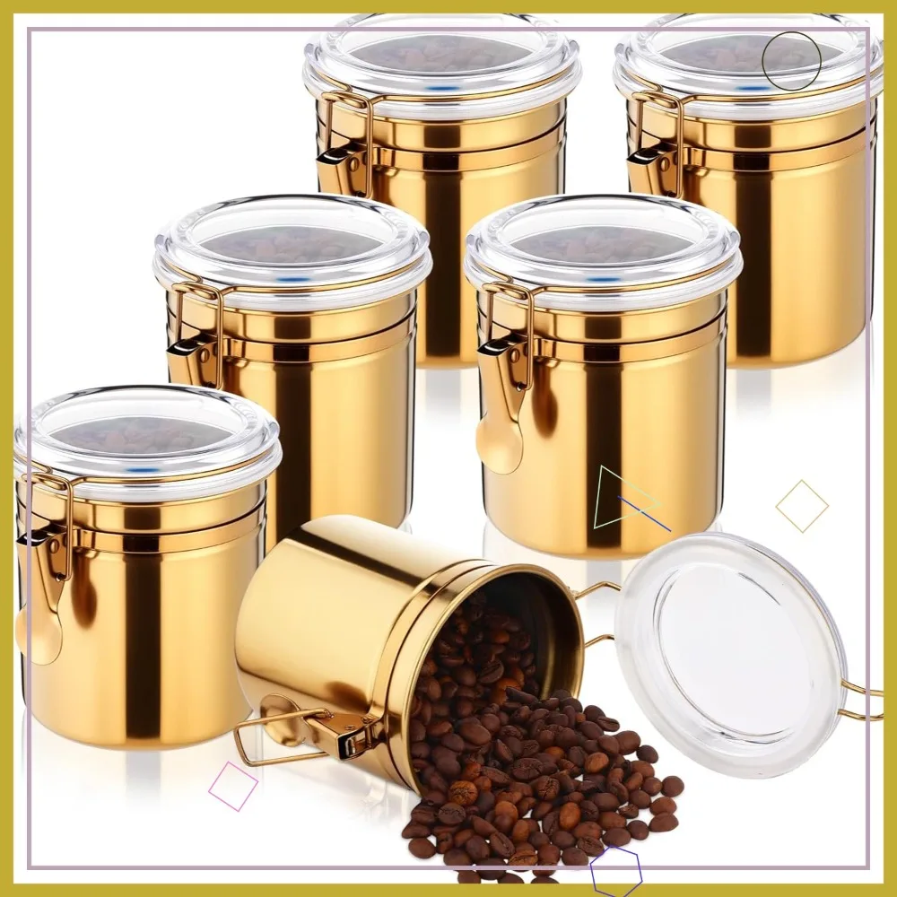 

6-Piece Stainless Steel Airtight Food Storage Containers Set with Clear Lids for Coffee, Tea, Flour, Sugar - 27 oz