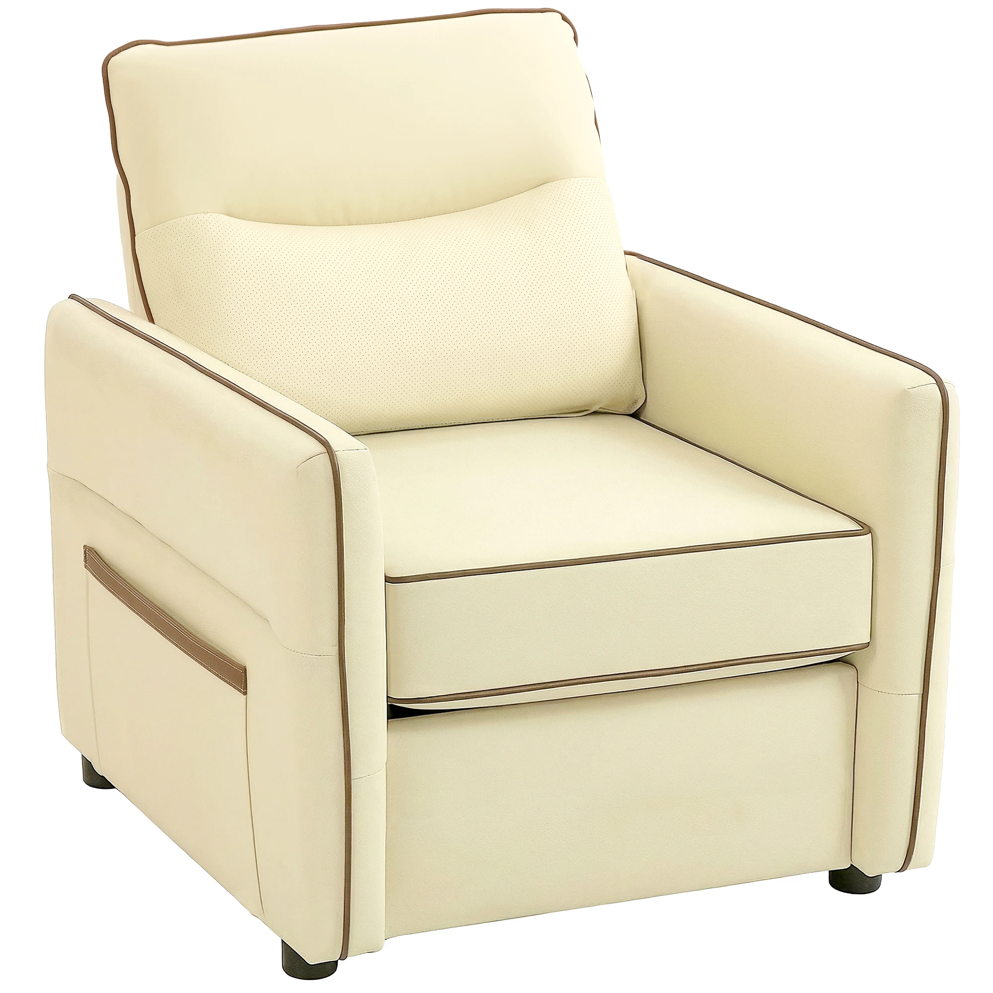 HOMCOM Butaca de Salón Tapizada en Cuero Sintético Sillón Relax con Reposabrazos Acolchado Grueso para Dormitorio Beige