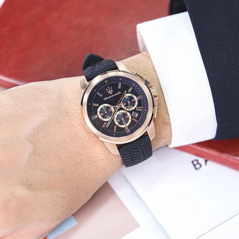 ساعة مازيراتي الأصلية للرجال، سلسلة نجاح السباق الرياضية، ساعة كوارتز عصرية مقاومة للماء، حزام سيليكون متعدد الوظائف