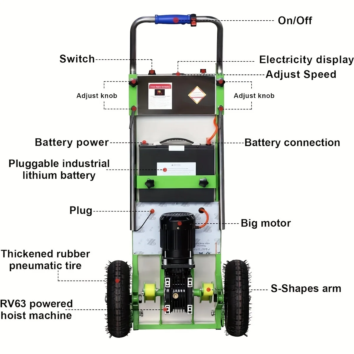 1Pc Green Electric Stair Climbing Hand Trucks Powered Climber Dolly Cart & Batteries