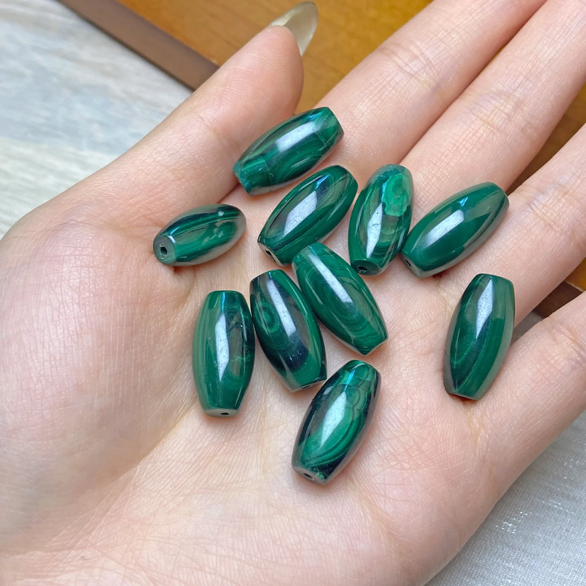 

10pcs 10 X 20mm Natural Malachite Stone Rice Barrel Shape Loose Spacer Bead for Jewelry Making DIY Necklace Bracelet Accessory