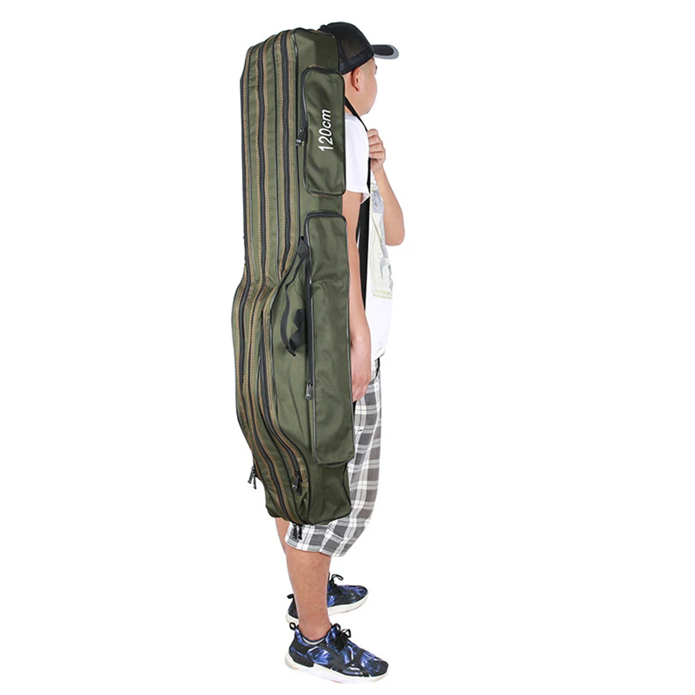 

Waterproof Canvas Rod Bag Multi- Storage Bag Reinforced Bottom Fishing Poles Reels Outdoor Travel Lightweight Durable