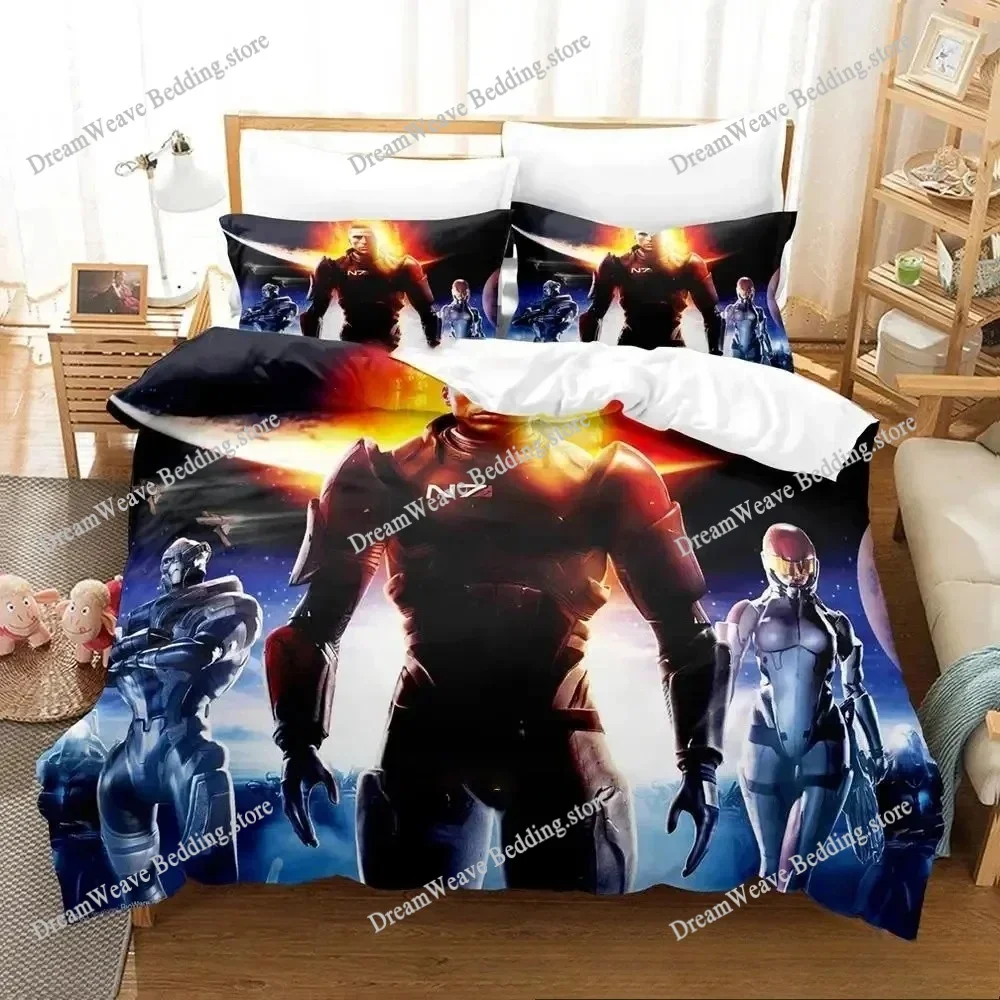 

Комплект постельного белья Mass Effec Single Twin Full Queen King Size Комплект постельного белья для взрослых и детей Наборы пододеяльников для спальни 3D Print Game Комплект простыней