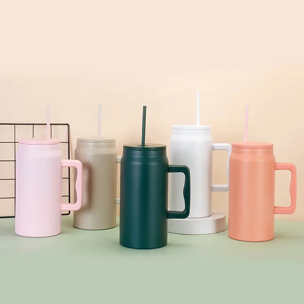 

1500ml Portable Large Capacity 304 Stainless Steel Vacuum Insulated Water Cup Travel Coffee Mug Thermo Bottle with Handle Straw