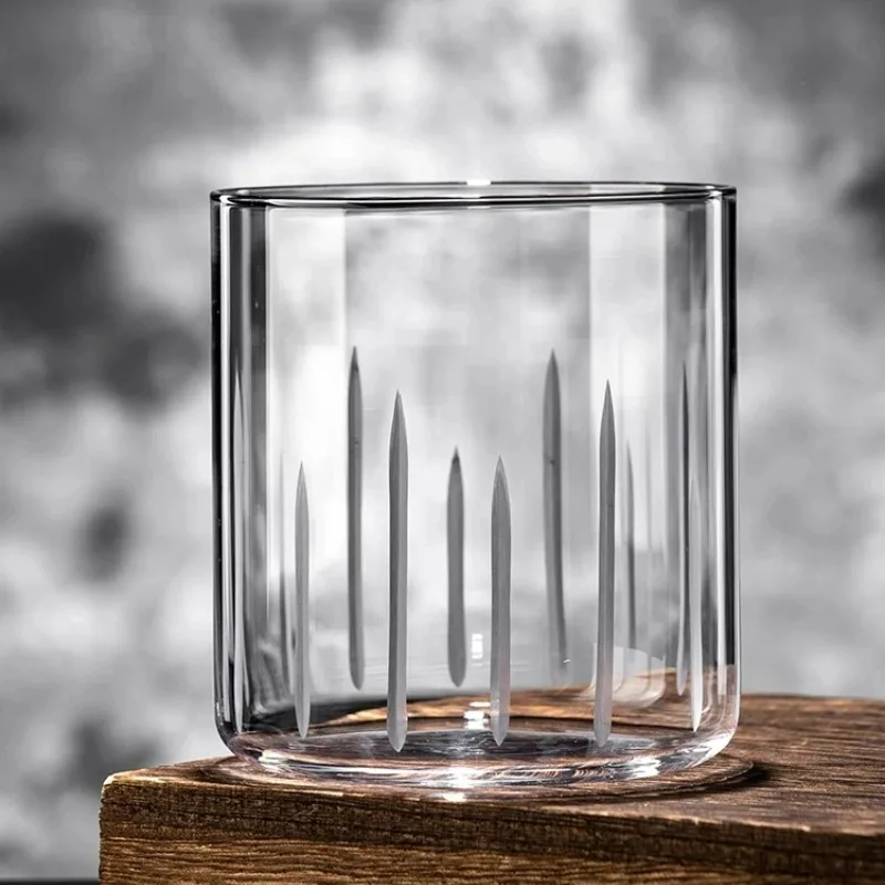Classical Whiskey Glass Cups Japanese Style Cocktail Glasses Cups Ultra-thin Carved Glass Cup Simple Colin Cup Kitchen Accessory