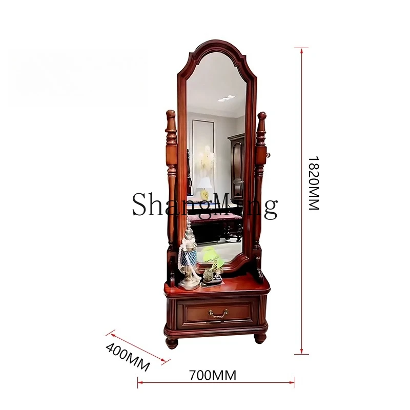 ZJH all solid wood changing mirror simple bedroom full-length mirror large full-body mirror floor rotating audition