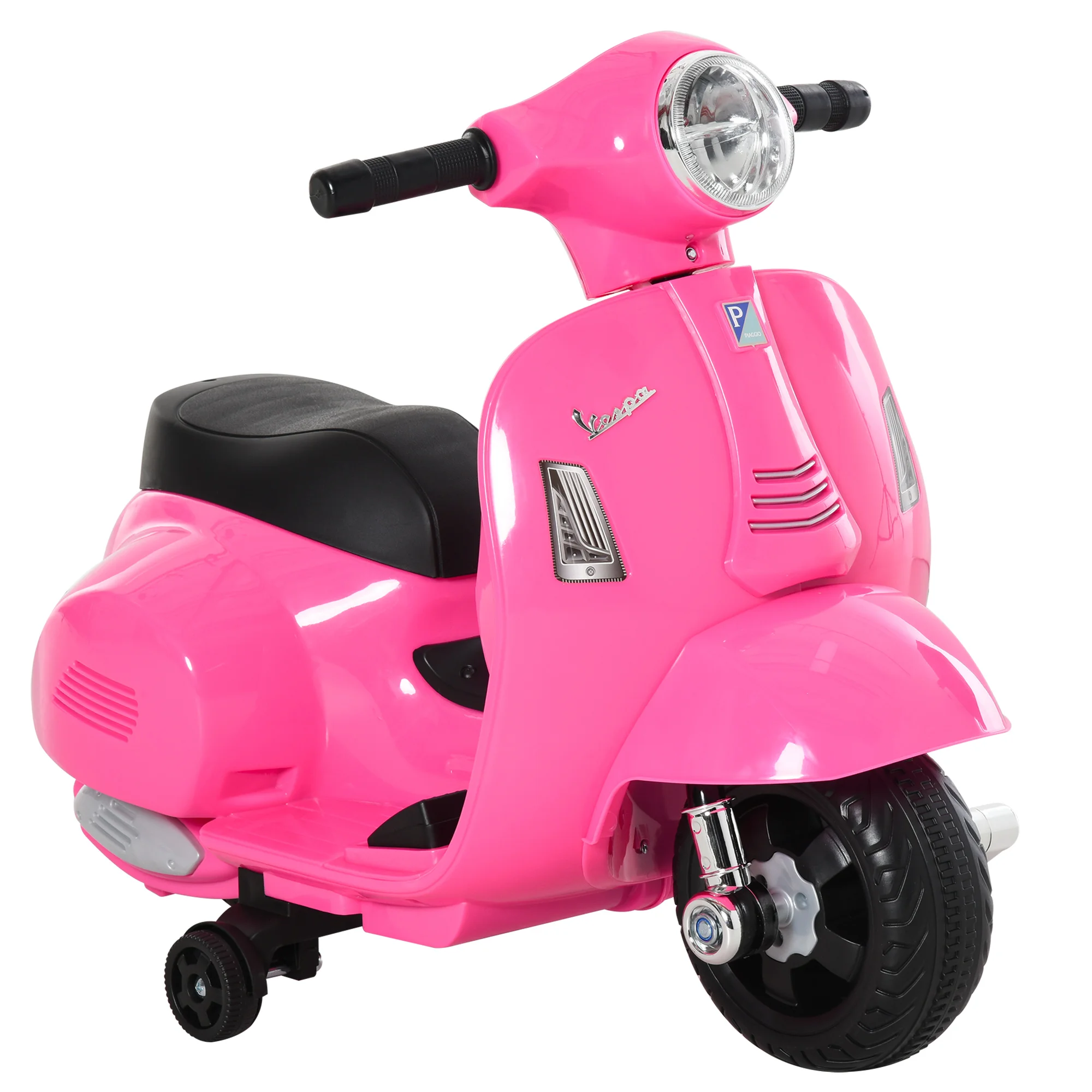 Homcom Motocicletta per Bambini con Faro Corno e 4 Ruote Motocicletta Elettrica Vespa per Bambini con Licenza 66,5X38X52 cm