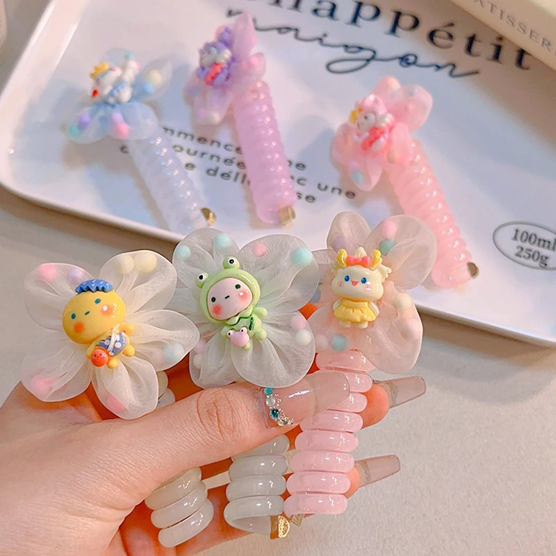 Sanrio Kawaii Telephone Wire Hair Rope For Women Girls Cartoon Cute Ponytail Headwear Elastic Rubber Bands Hair Kids Gifts
