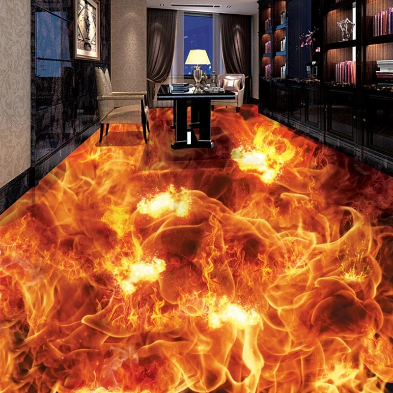 Custom 3D Floor Mural Living Room Bedding Room Floor Decor Self Adhesive Wallpaper Burning Fire bedroom restaurant study Hotel