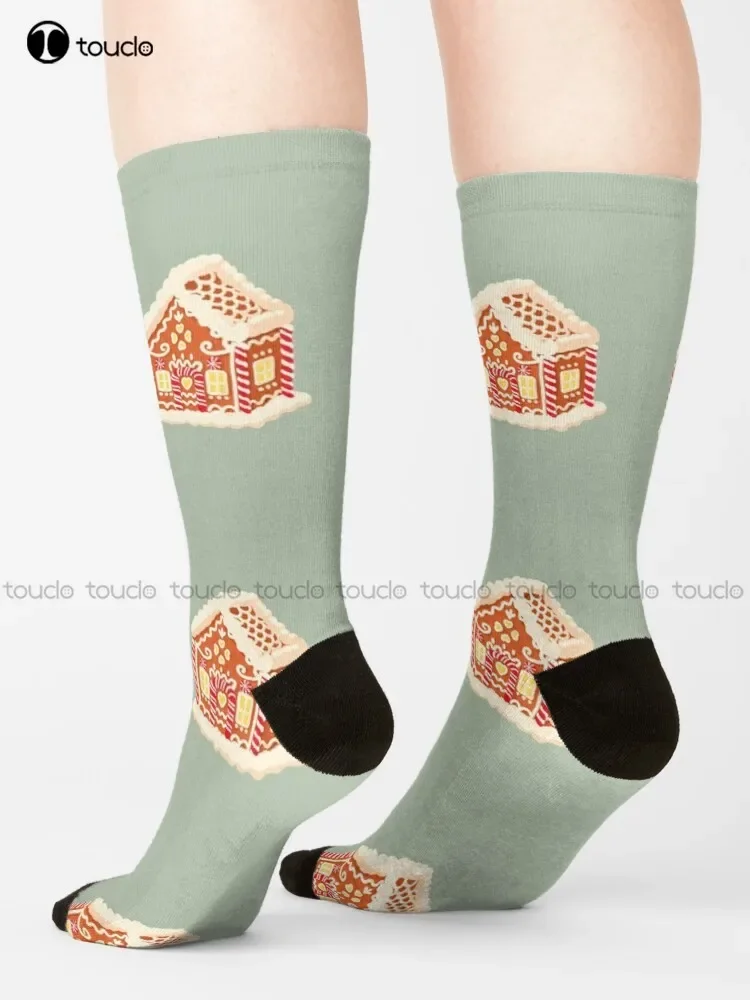 Gingerbread House - Ugly Holiday Sweaters Christmas Cookies - Ticker Socks Kawaii Socks Christmas Gift Custom 360° Digital Print