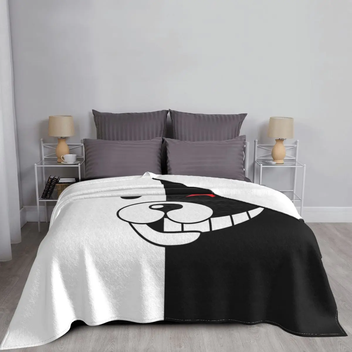 Danganronpa Monokuma Blanket Coral Fleece Plush Summer Multi-function Thin Throw Blankets for Bedding Couch Bedding Throws