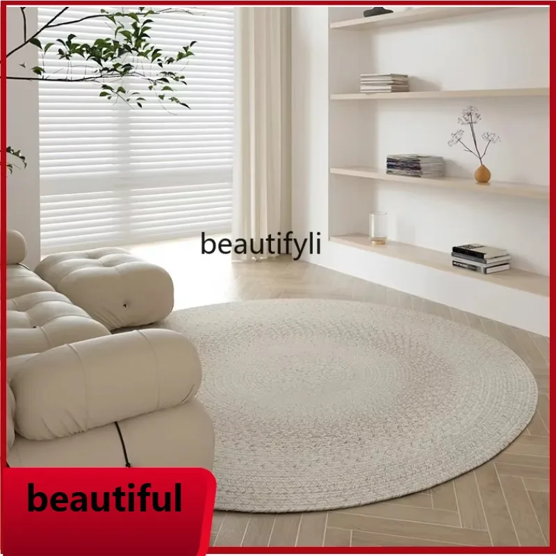 

F132 Round carpet, living room sofa, coffee table mat, natural wool simple wabi-sabi plain solid color woven bedside blanket