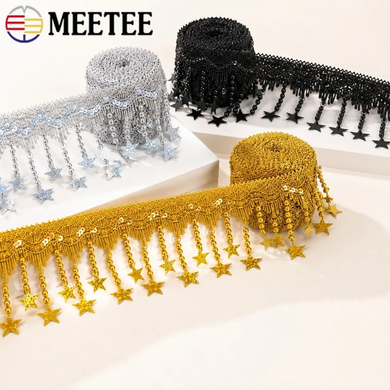 1-4Meters 85mm Sequin Lace Trim Polyester Star Fringe Ribbon for Dress Shoes Hat Clothing Decorative Sewing Craft DIY Accessory