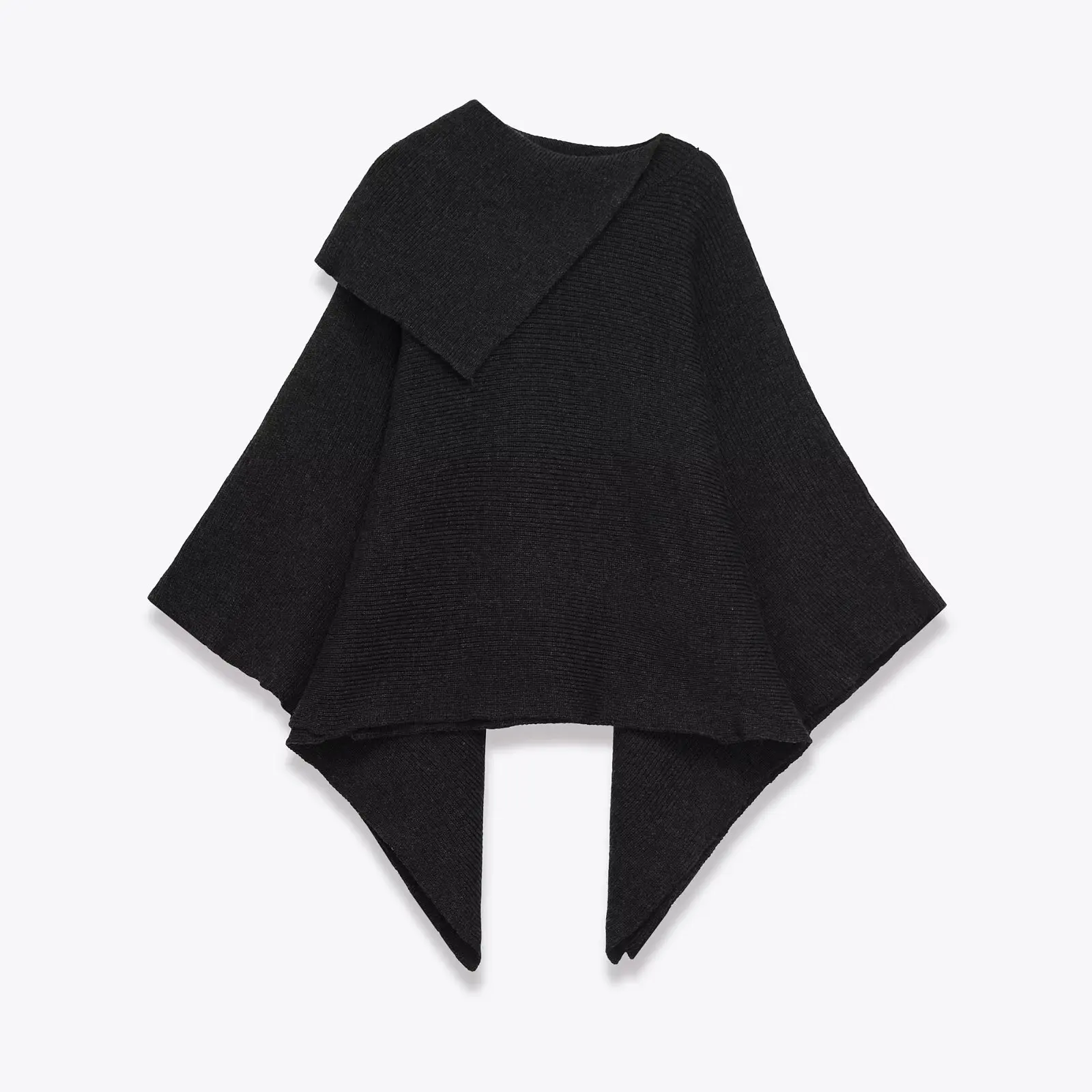 

Woman Knitted Cape Sweater Asymmetry Loose Lapel Batwing Sleeves Solid Color Simple Casual Cropped Pullover Early Autumn New Top