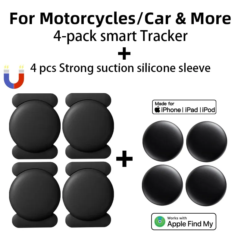 Lot de 4 traceurs GPS intelligents pour Apple Find My, kits de suivi pour motos et voitures avec forte aspiration magnétique, coque en silicone anti-perte