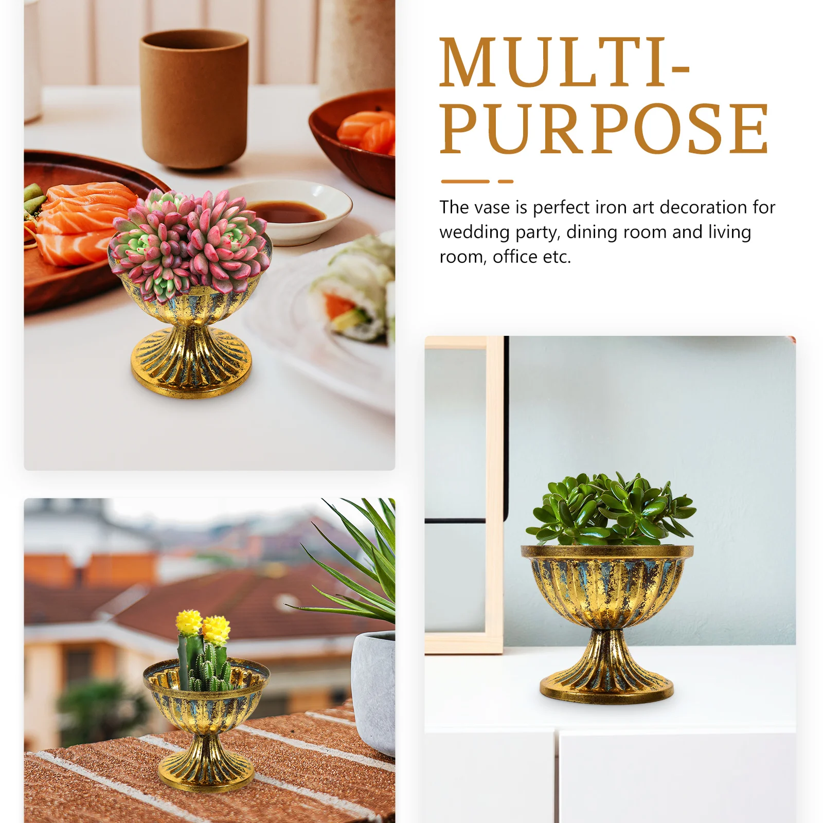 

Metal Vase Decorative Flower Arranging Device Retro Gold Iron Planter Urn Centerpiece Wedding Banquet Flowers Home Office