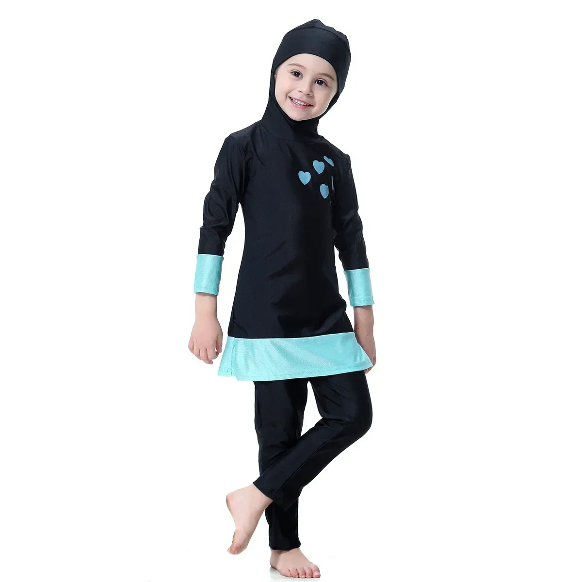 Girls Swimwear Baby Swimsuit Long Sleeves Muslim Hijab Islamic Children Arab Islam Beach Wear Kids Bathing Suits Burkinis Black view 3